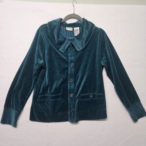 White Stag Velour Button Up Jacket Shacket Size M 8/10 Green